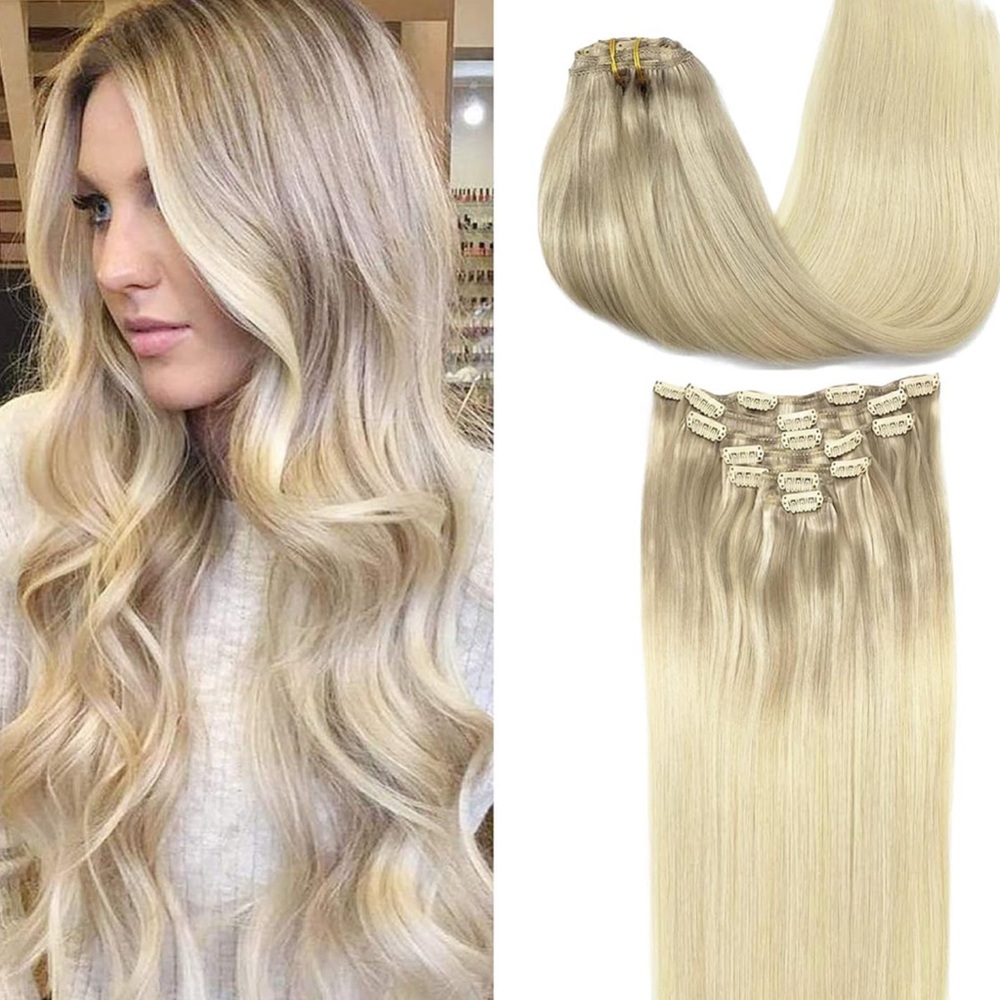 20” Luxurious Blonde Hair Extensions #17/22/60 Balayage Ash Blonde to Golden NEW